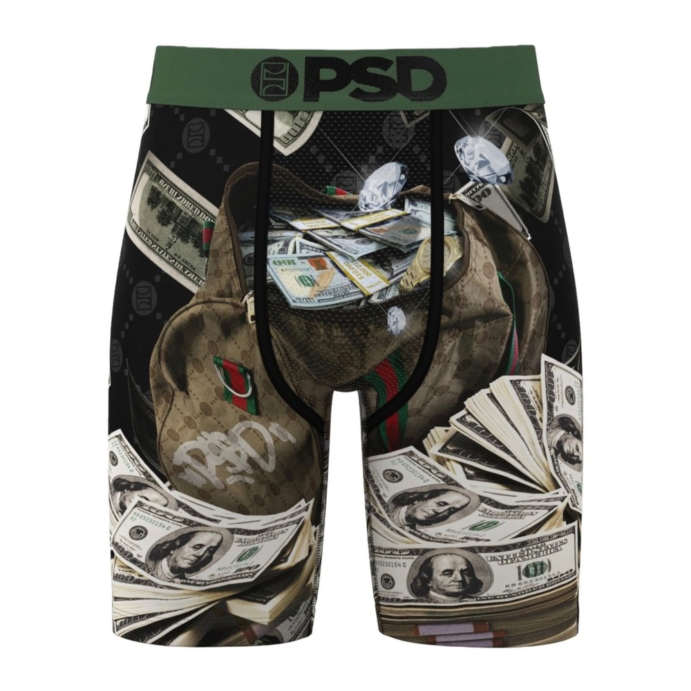 PSD Mens Catch A Bag Boxer Briefs Money Diamonds Graphic Underwear Large L NEW‎
